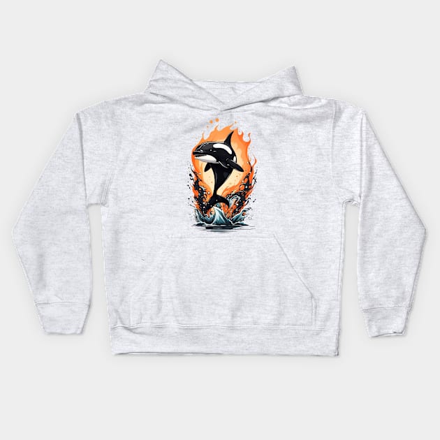 Orca jump in the sea Kids Hoodie by hakim91